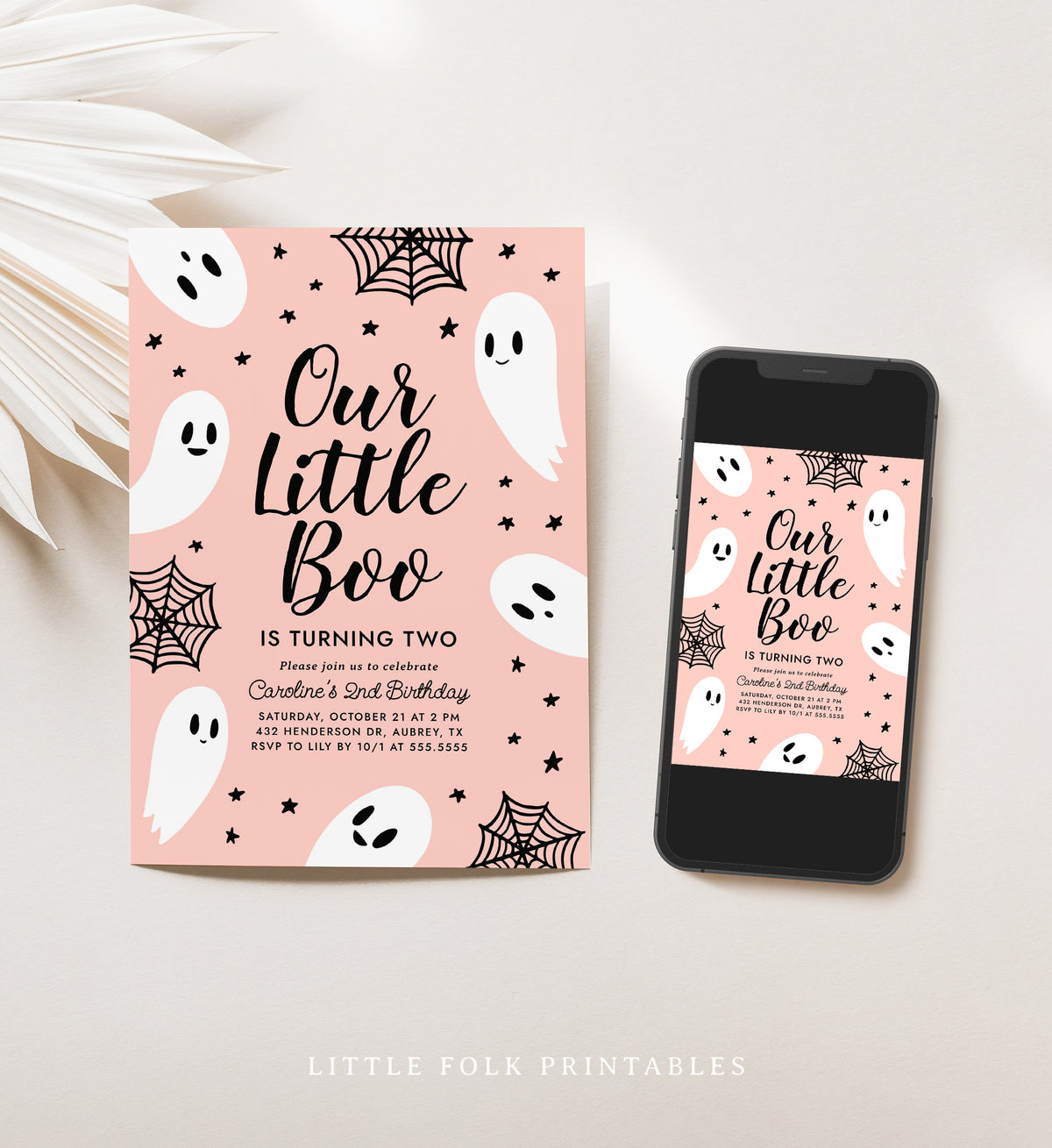Little Boo Birthday Party Invitation Template (Pink)