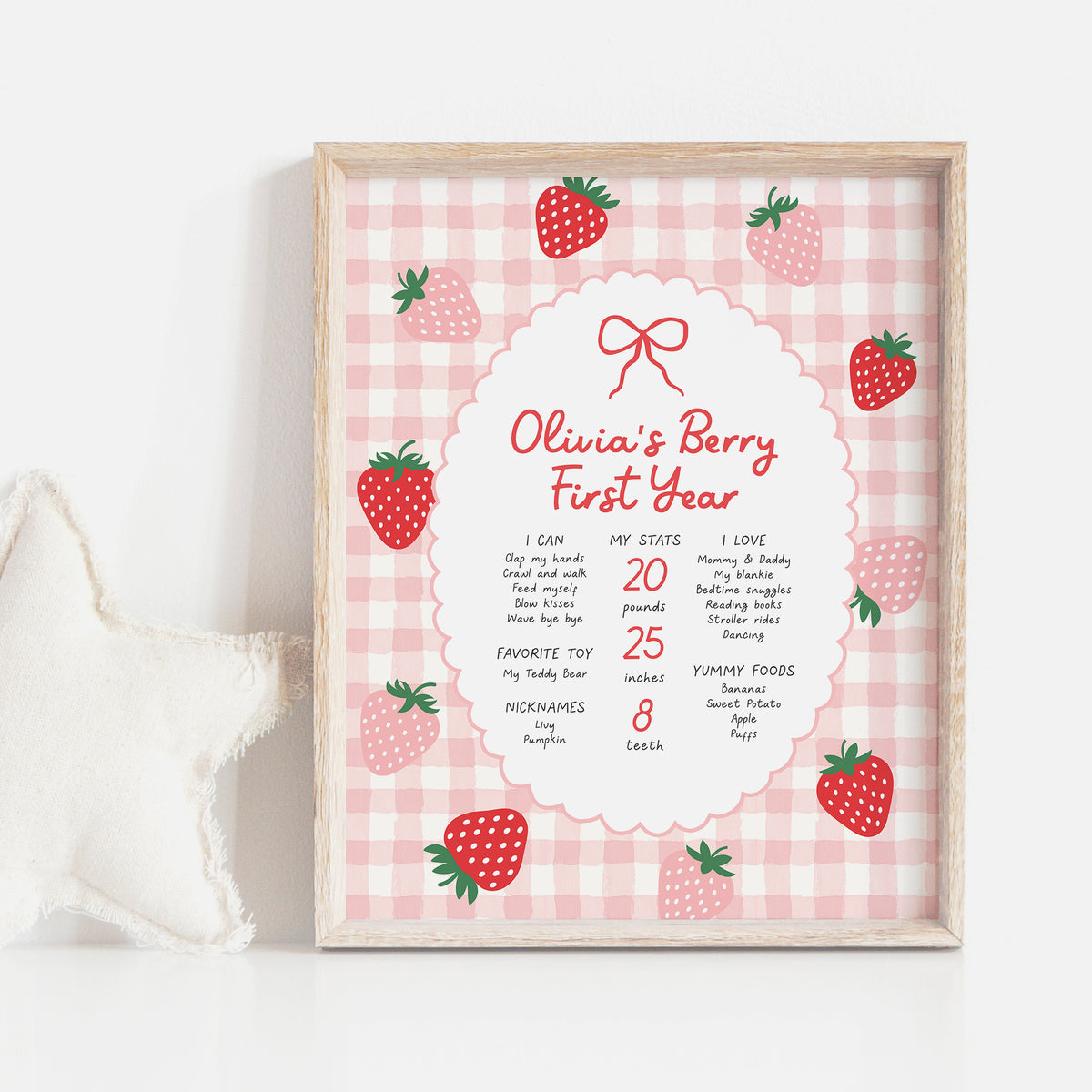 Strawberry First Birthday Milestone Sign