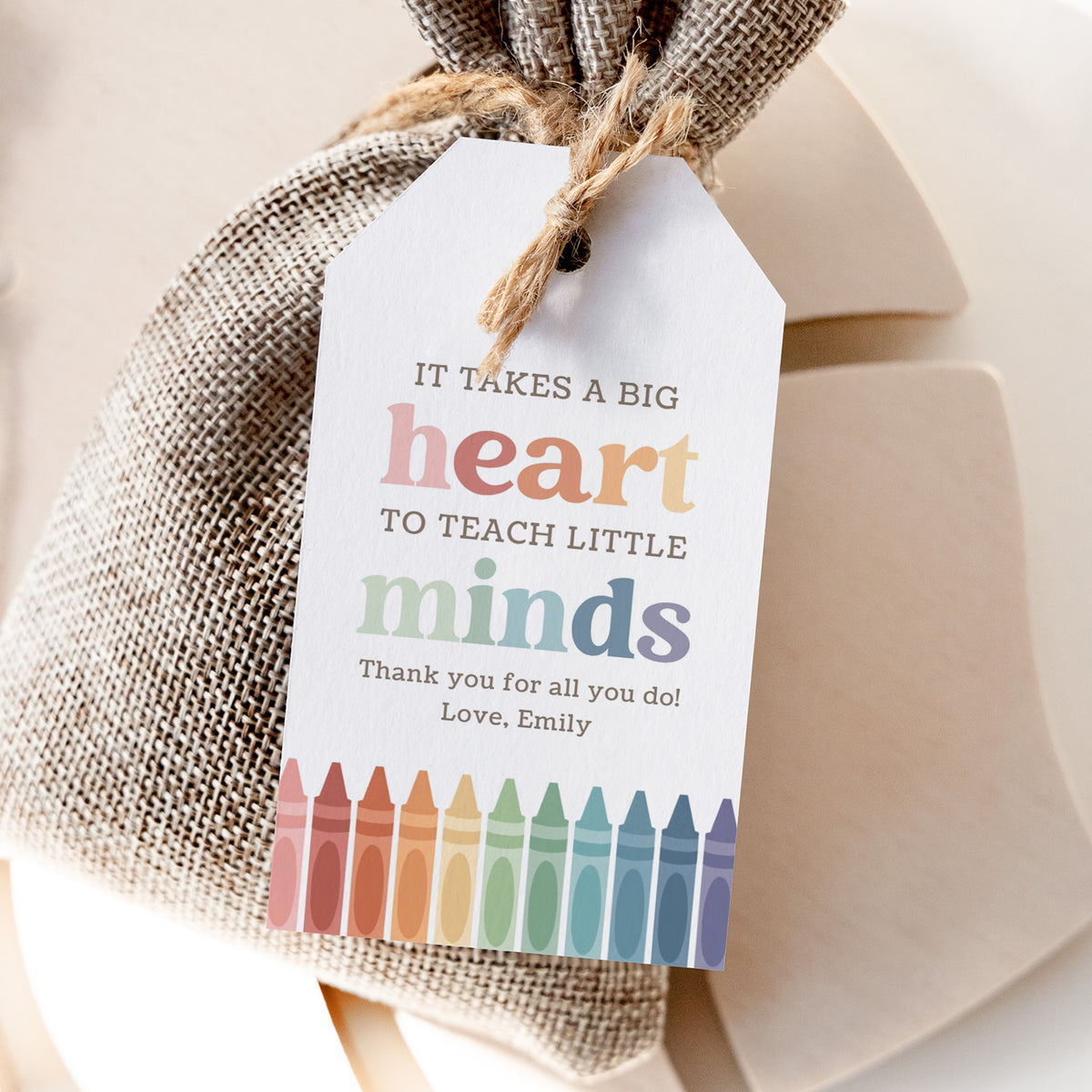 Big Heart Crayon Teacher Appreciation Tag Template