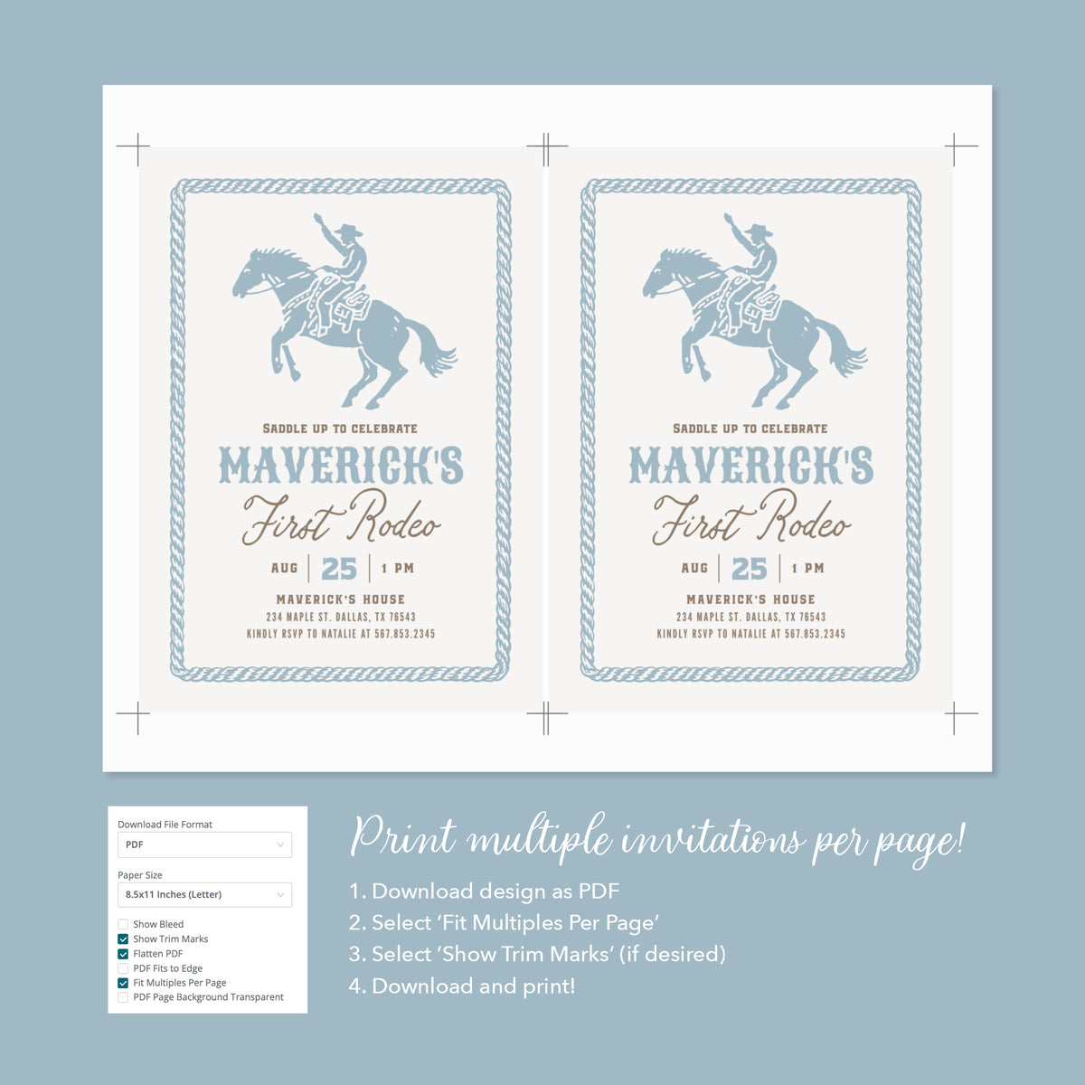 Blue First Rodeo Birthday Invitation