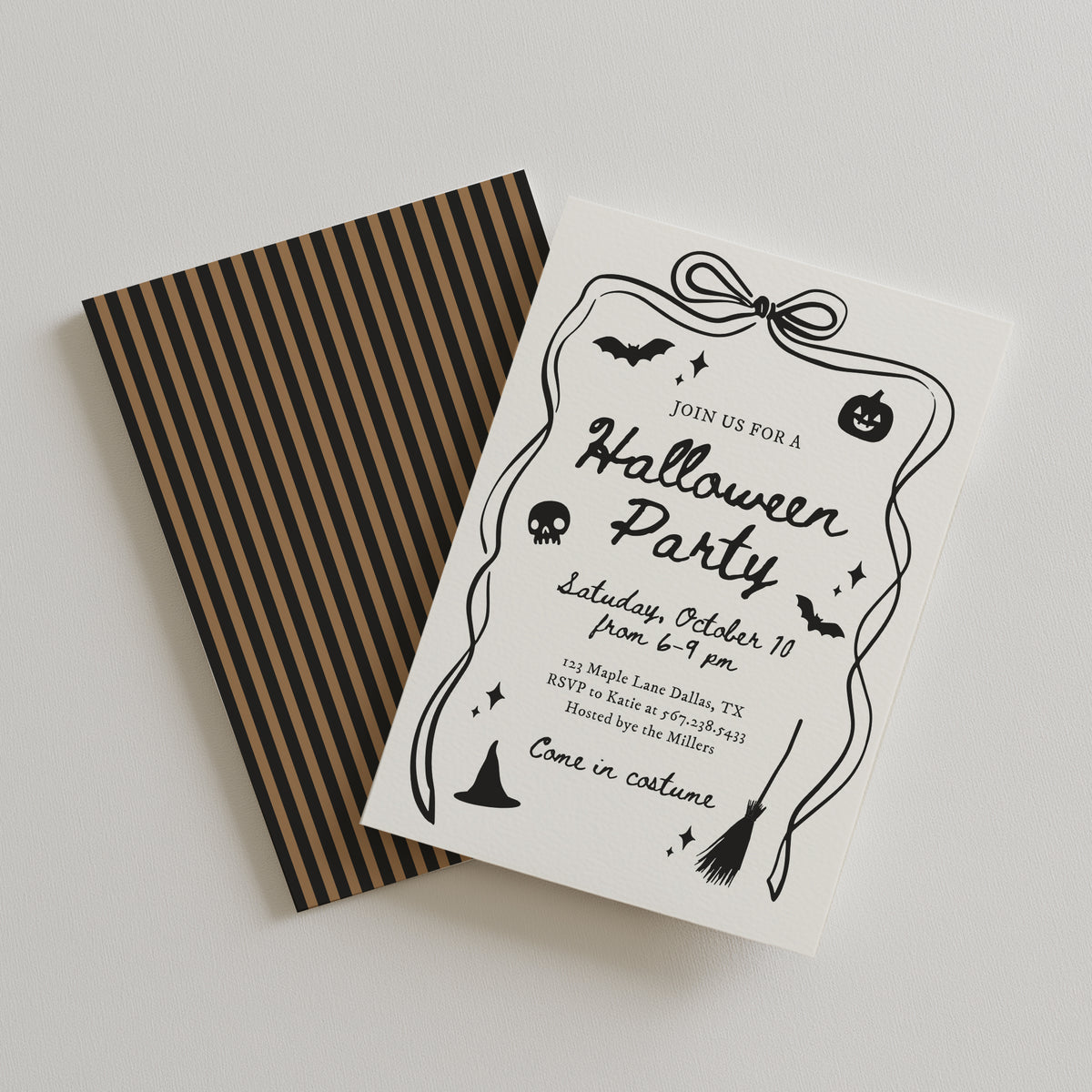 Black Bow Hand Drawn Halloween Party Invitation