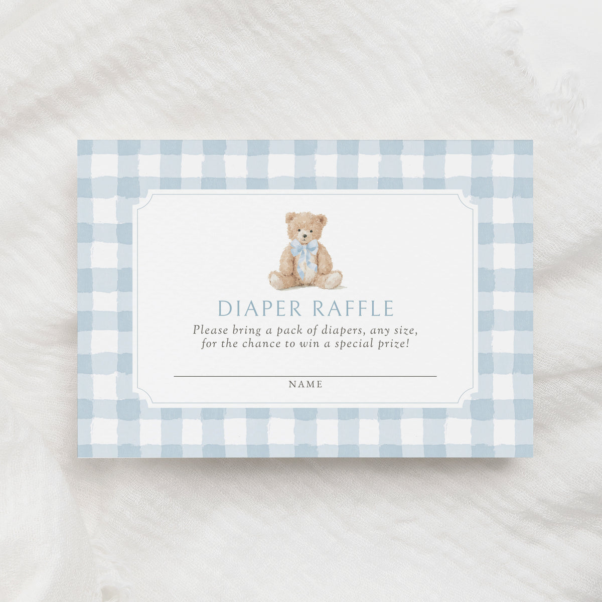 Blue Gingham Teddy Bear Diaper Raffle Ticket