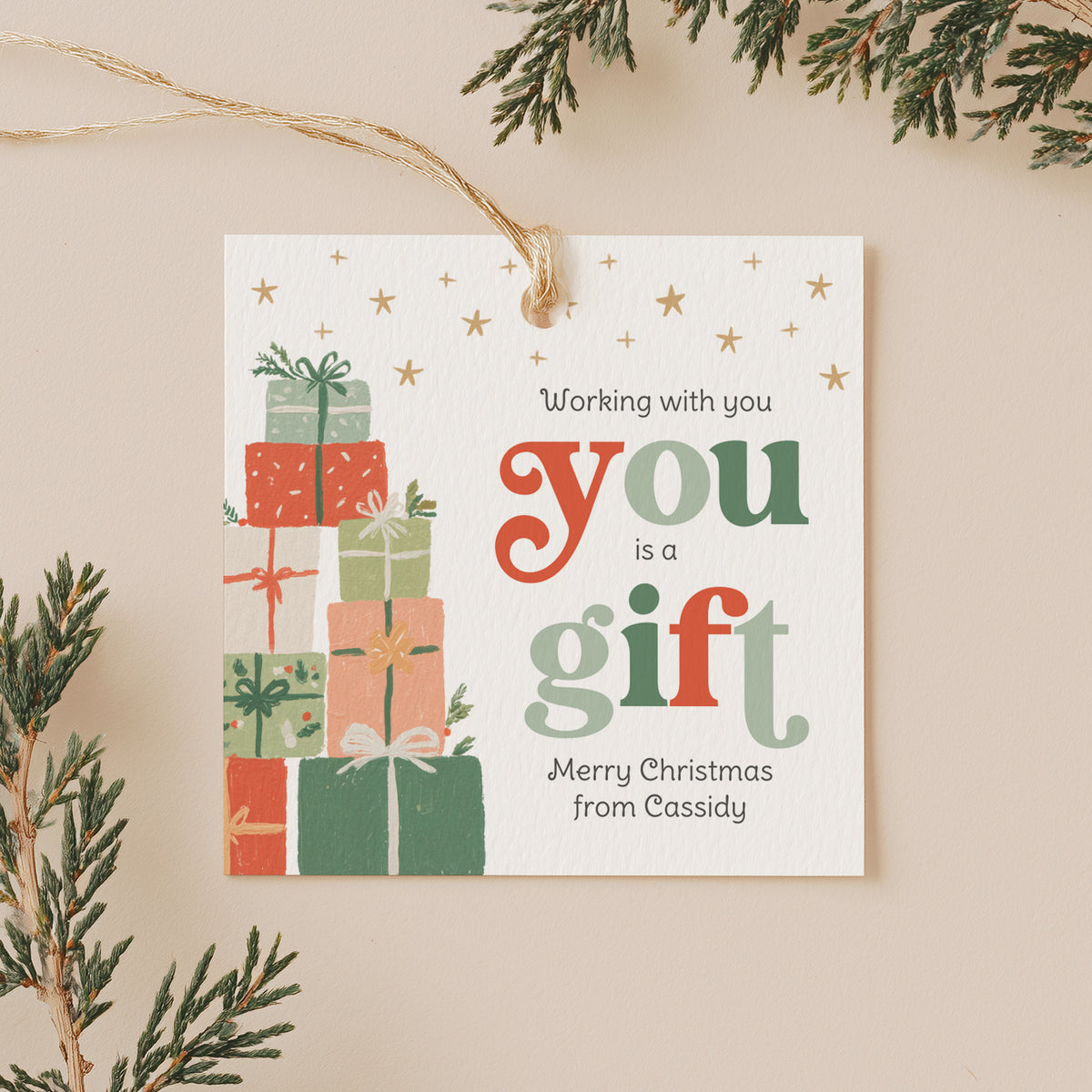 Working With You is a Gift Holiday Tag Template