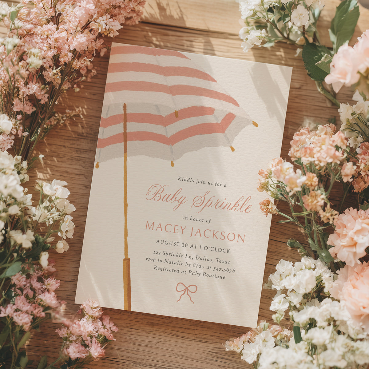 Pink Umbrella Baby Sprinkle Invitation Template