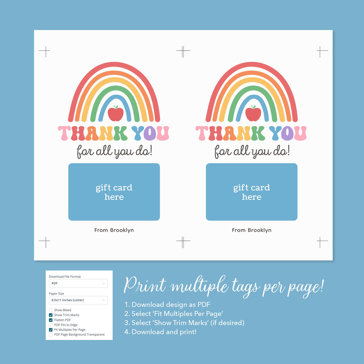 Rainbow Teacher Appreciation Gift Card Holder