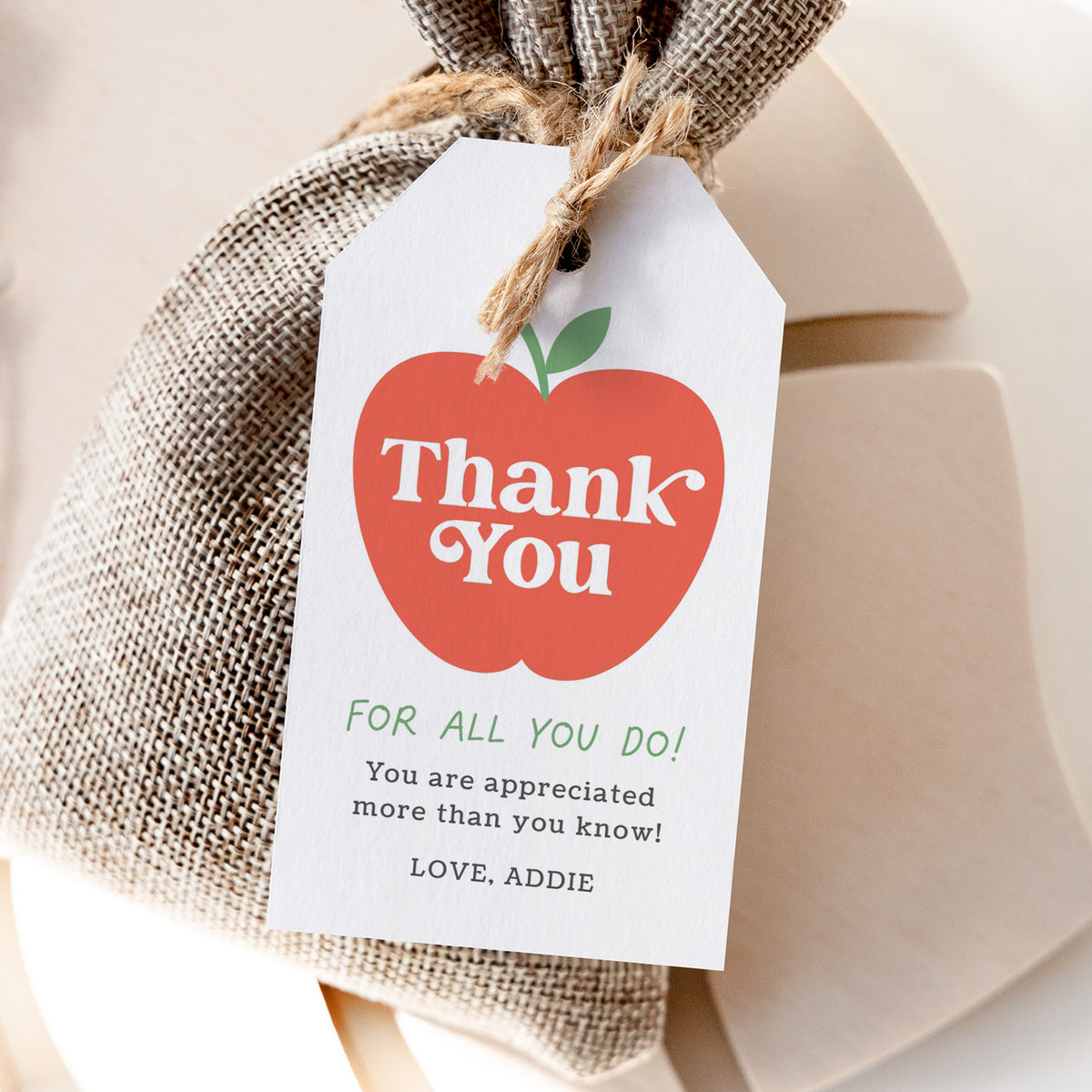 Thank You Apple Teacher Appreciation Tag Template