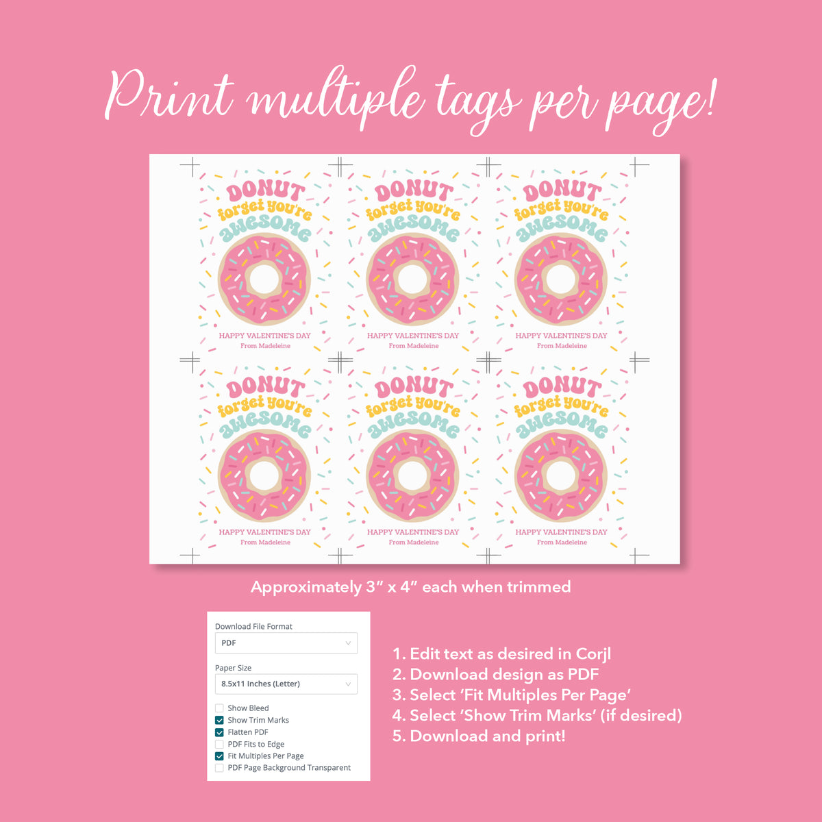 Pink Donut Valentine's Card Template