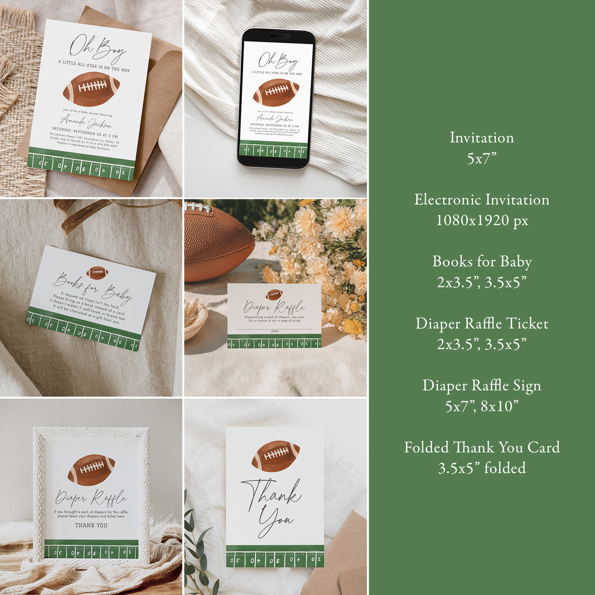 Editable Football Baby Shower Invitation Bundle