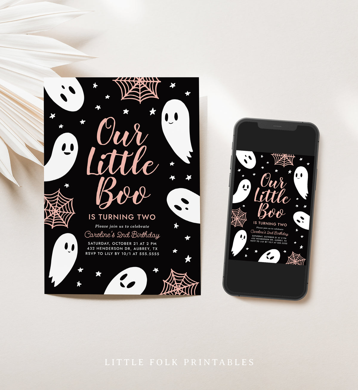 Little Boo Birthday Party Invitation Template (Black & Pink)