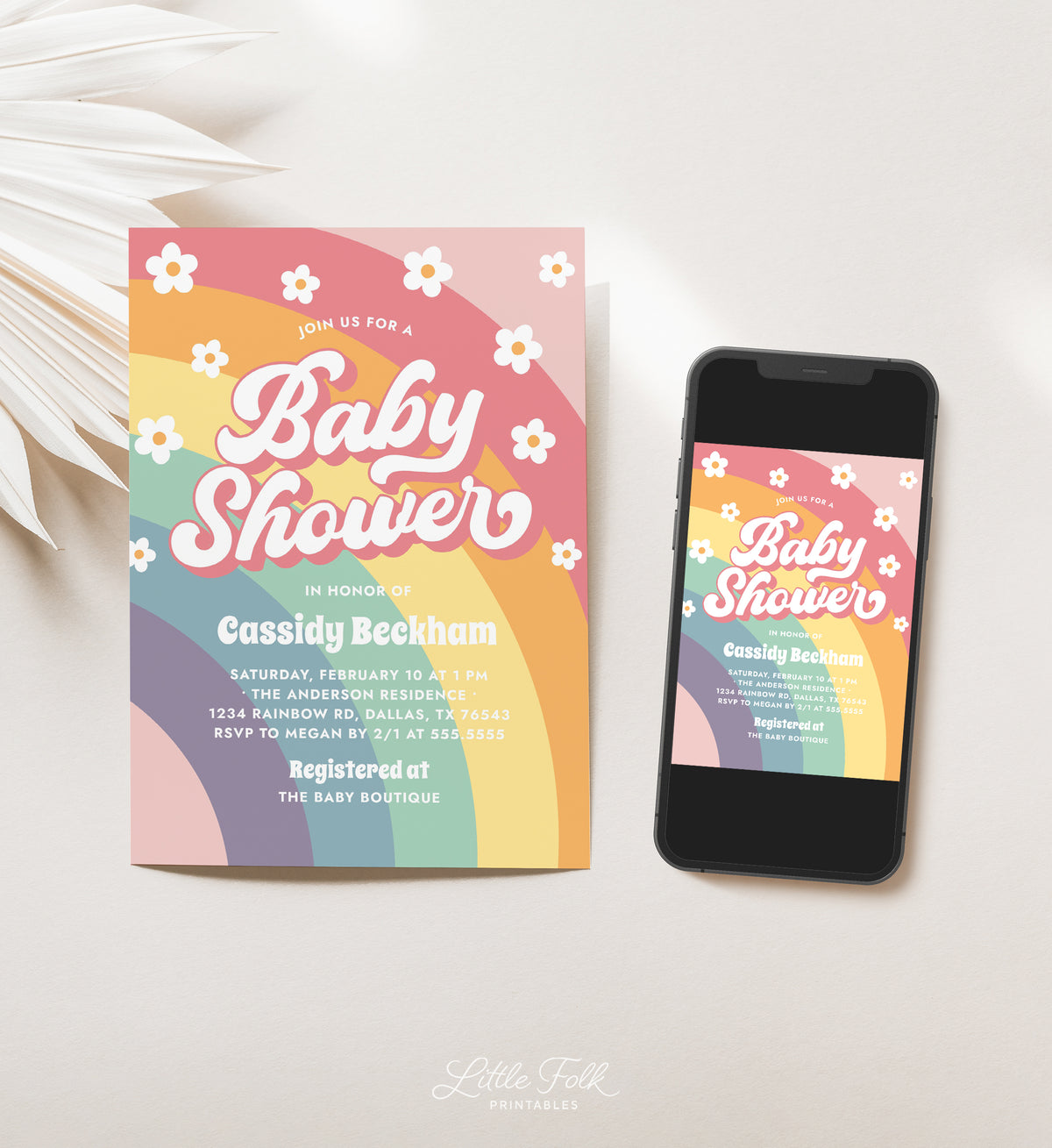 Retro Rainbow Daisy Baby Shower Invitation
