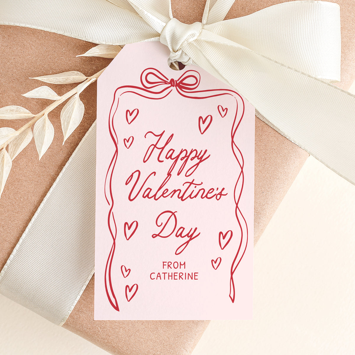 Red Hand Drawn Bow Valentine's Tag Template