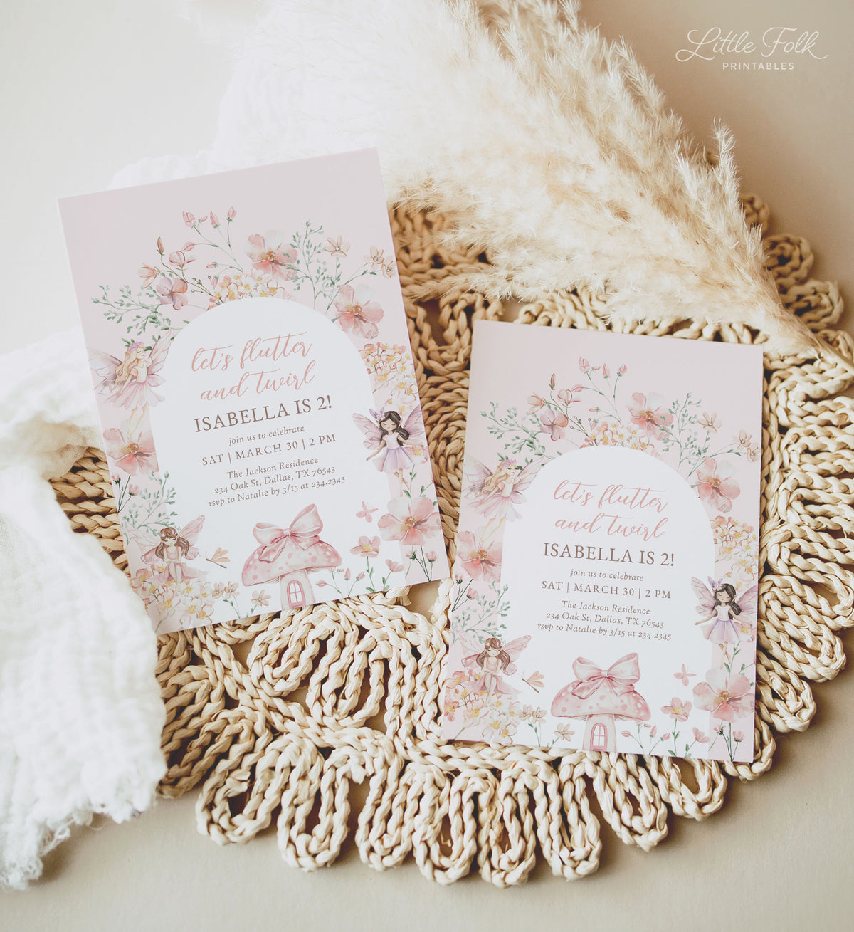 Editable Pink Fairy Birthday Invitation Template