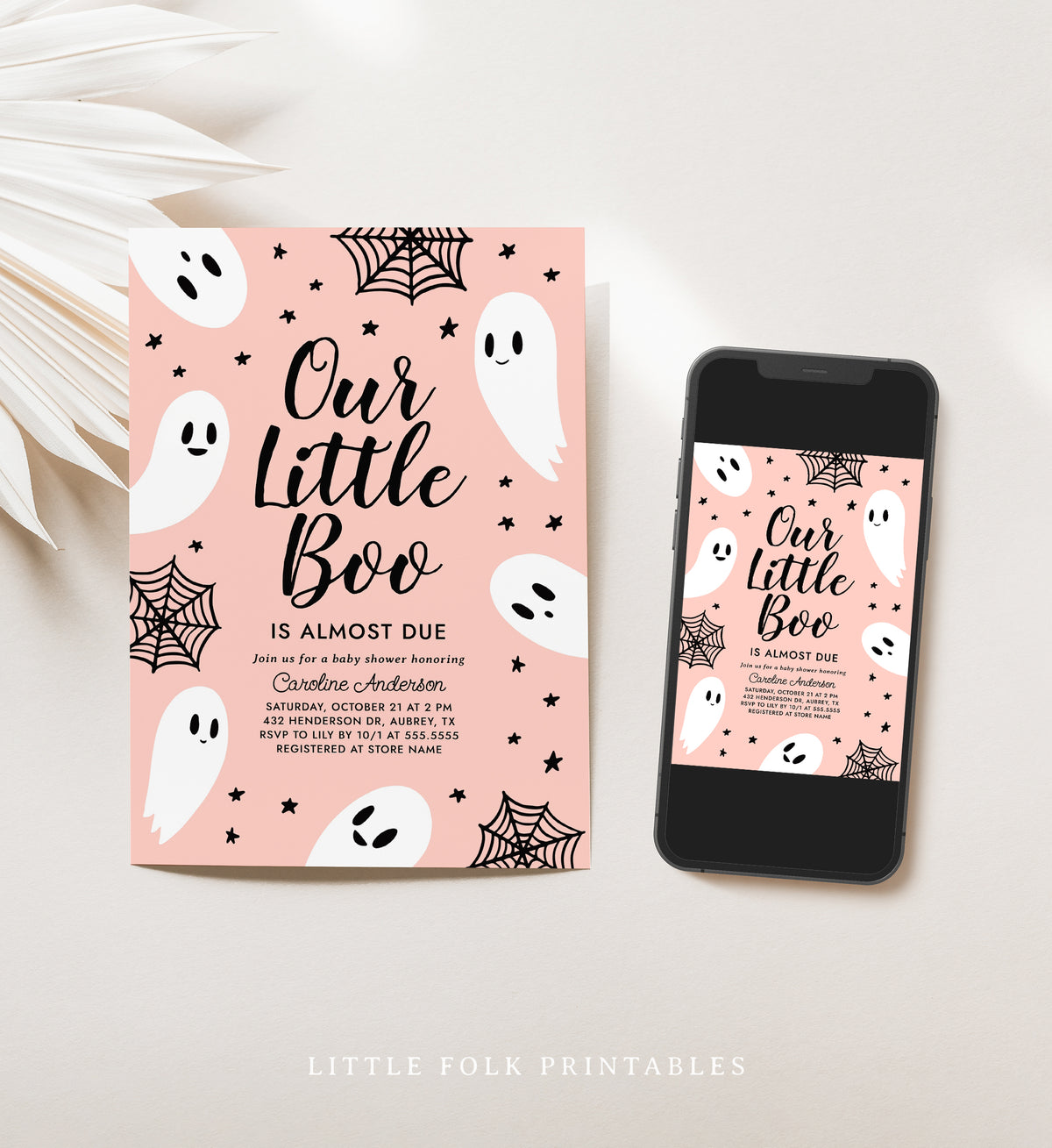 A Little Boo is Almost Due Baby Shower Invitation Template (Pink)