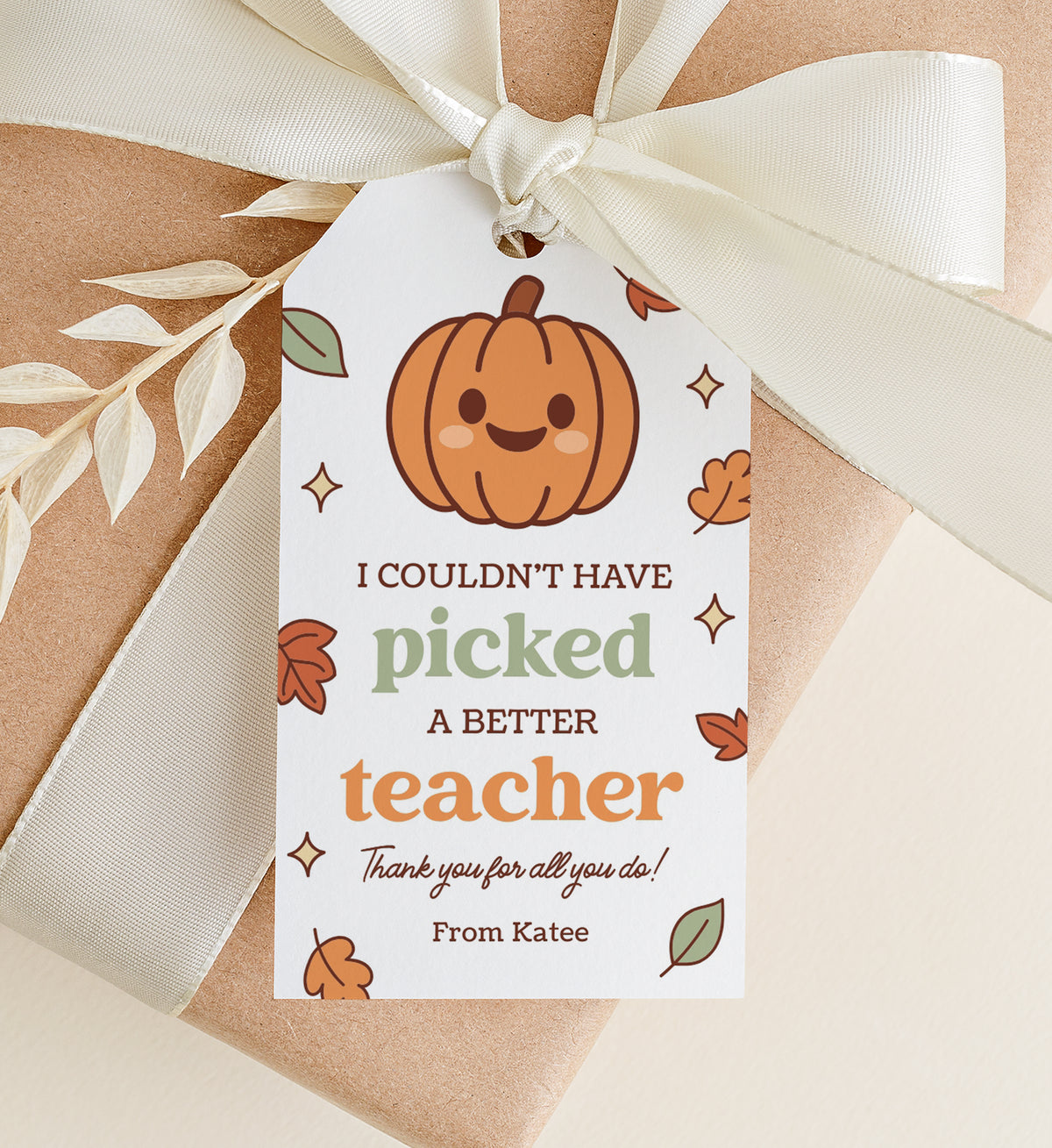 Pumpkin Teacher Appreciation Tag Template