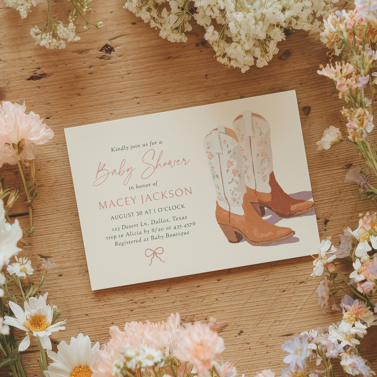 Cowgirl Boots Baby Shower Invitation
