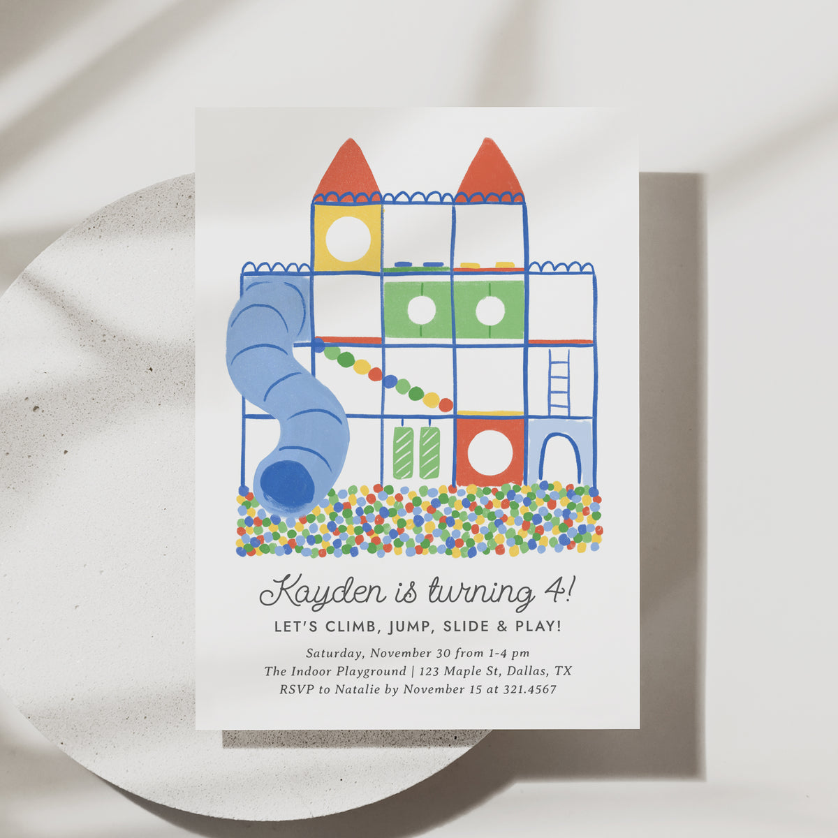 Rainbow Indoor Playground Birthday Invitation