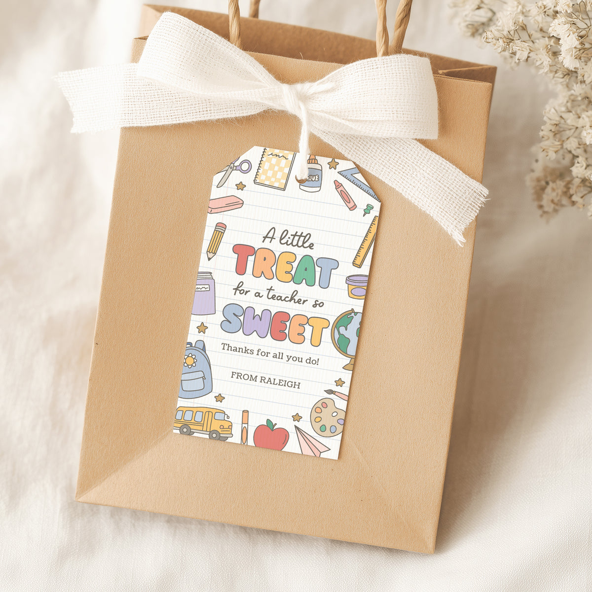 A Little Treat Retro School Supplies Teacher Appreciation Tag Template