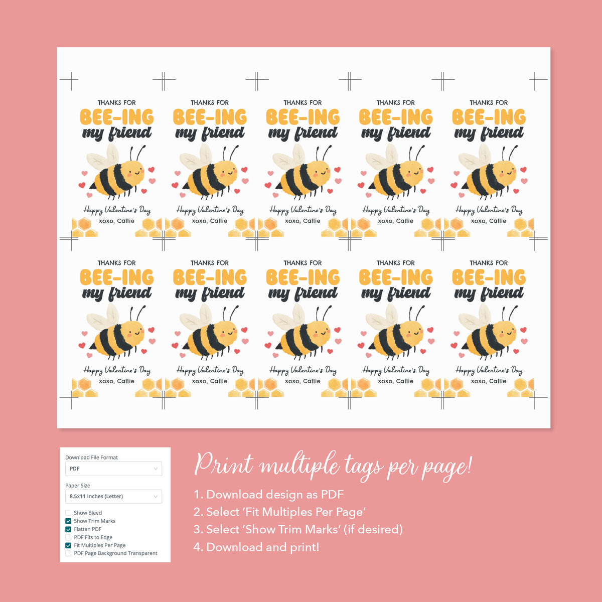 Bee Valentine's Tag Template