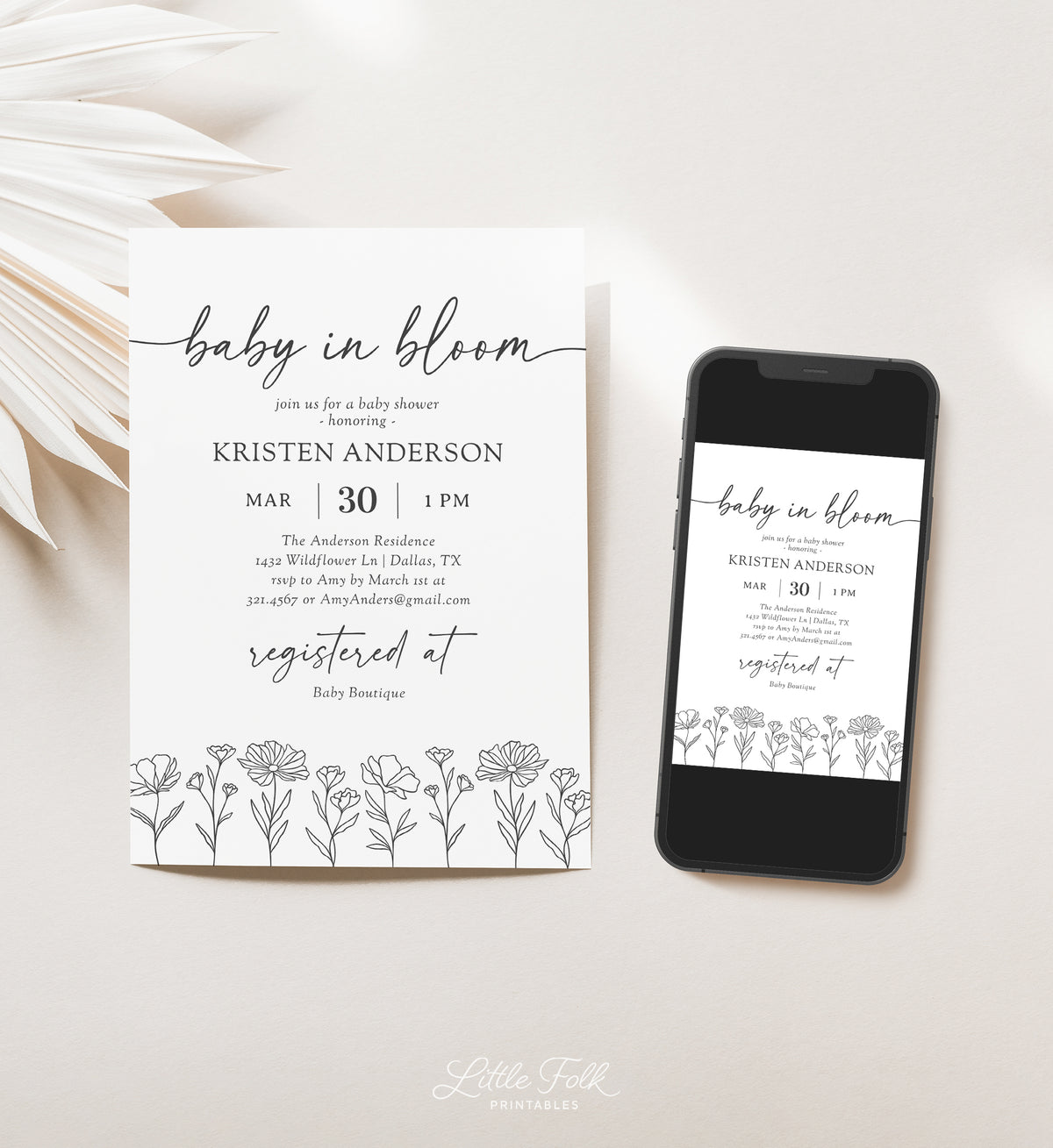 Minimalist Wildflower Baby Shower Invitation