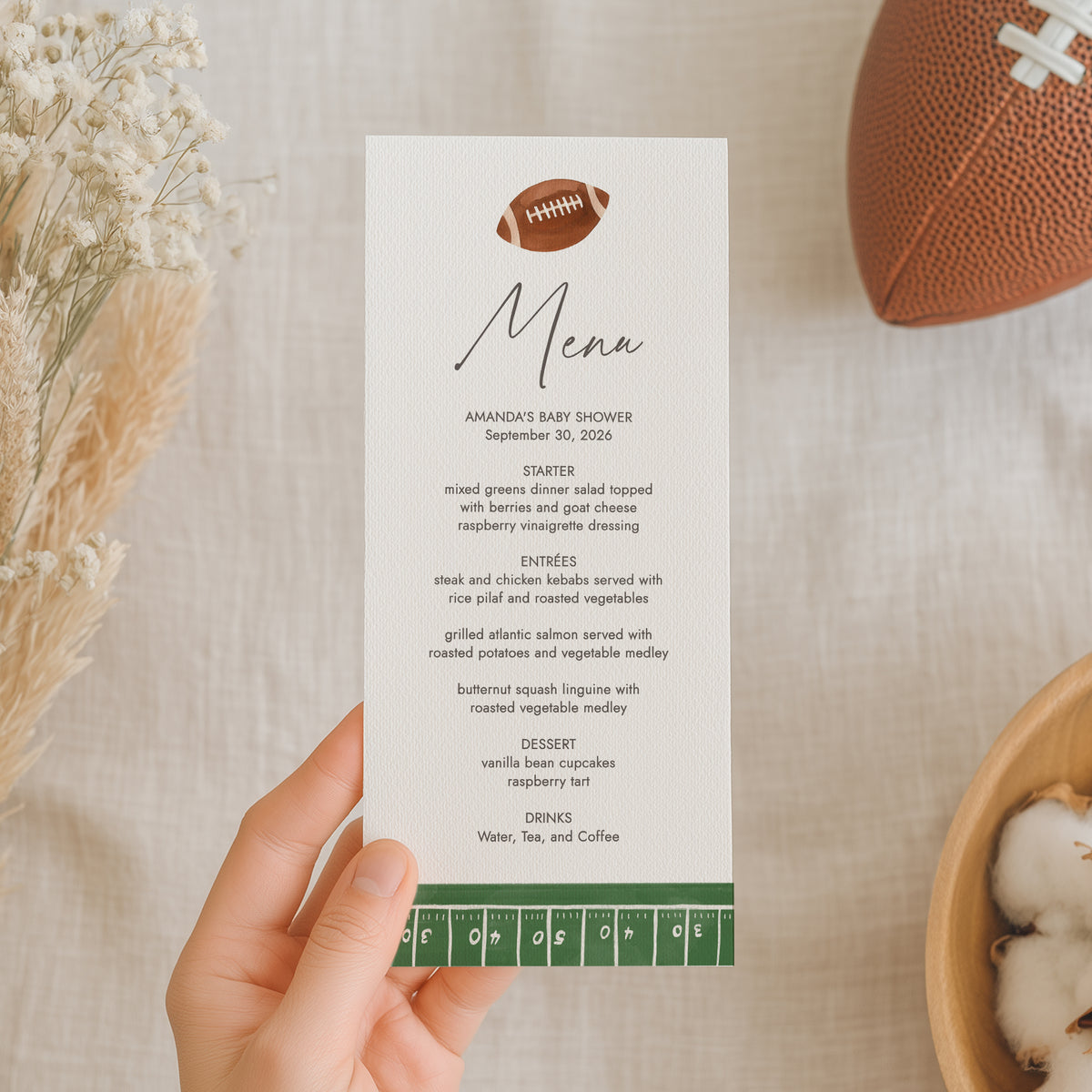 Football Baby Shower Menu Template