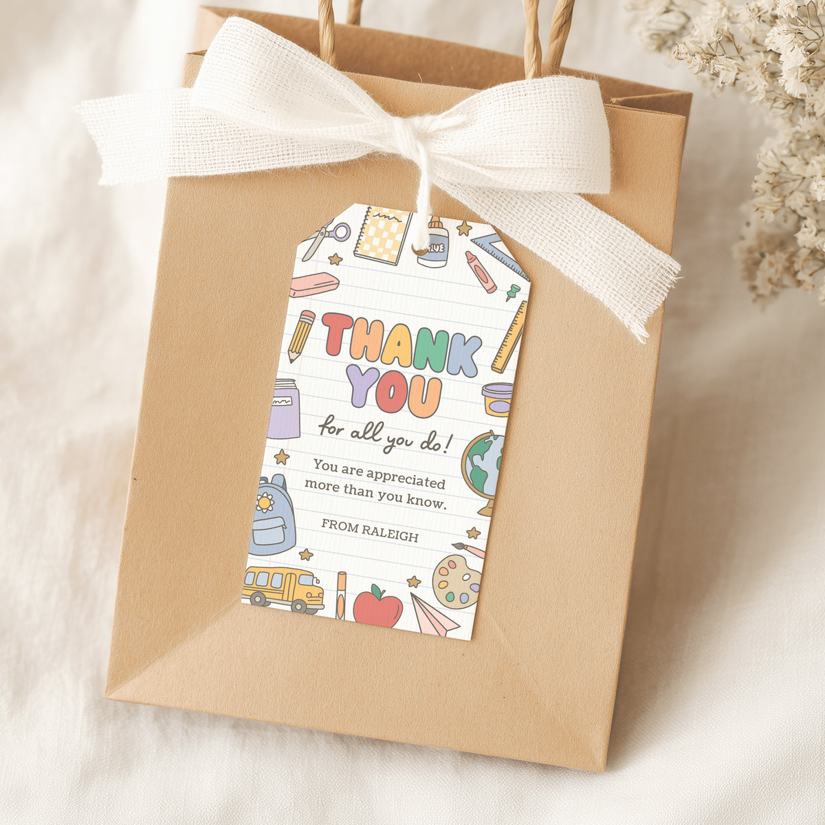 Retro School Supplies Teacher Appreciation Tag Template