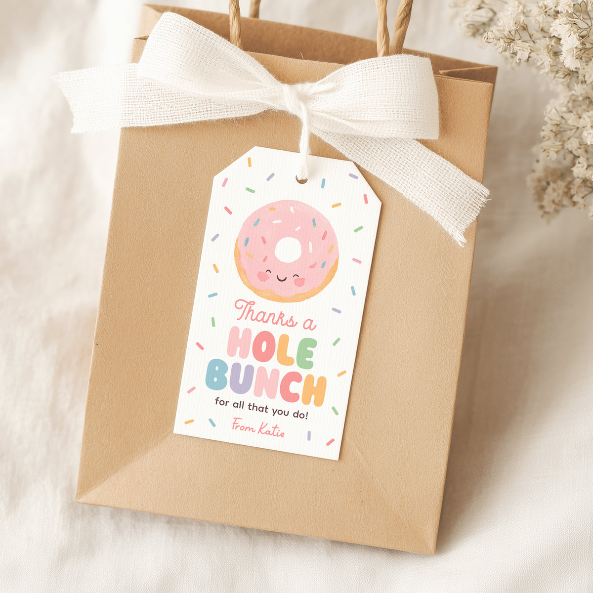 Thanks a Hole Bunch Donut Teacher Appreciation Tag Template