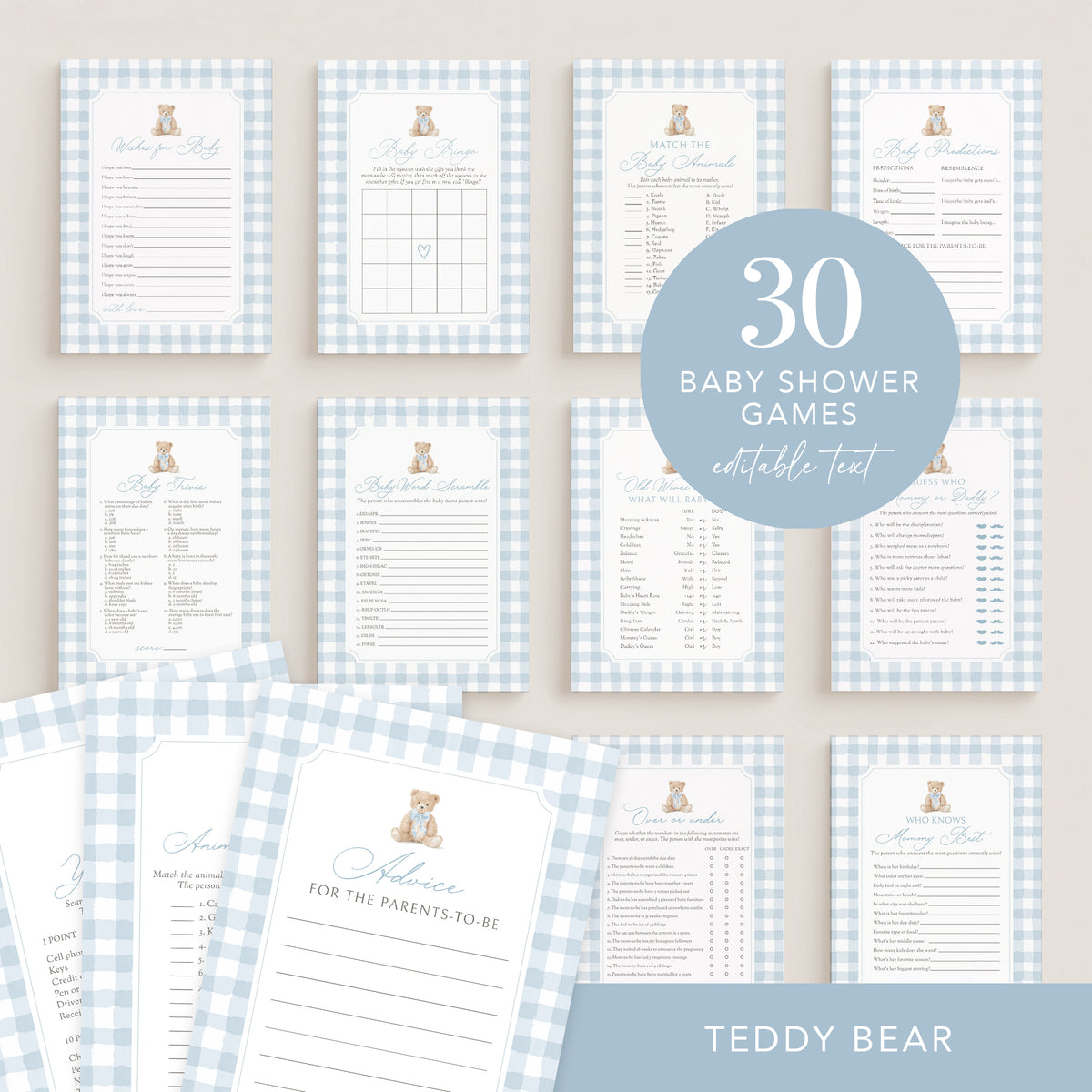Blue Gingham Teddy Bear Baby Shower Games