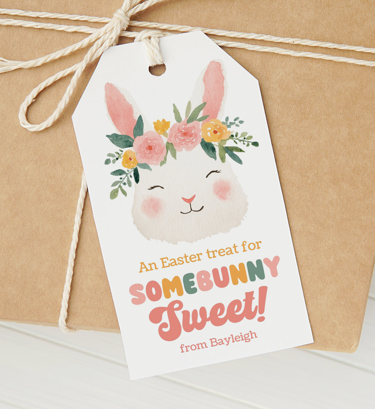 Flower Crown Bunny Easter Tag