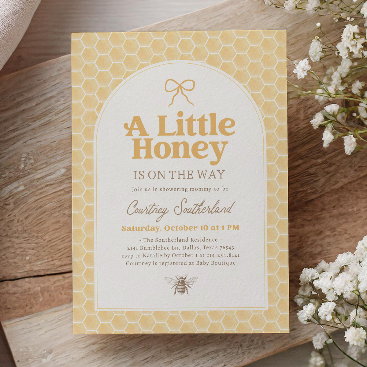 Bee Honeycomb Baby Shower Invitation