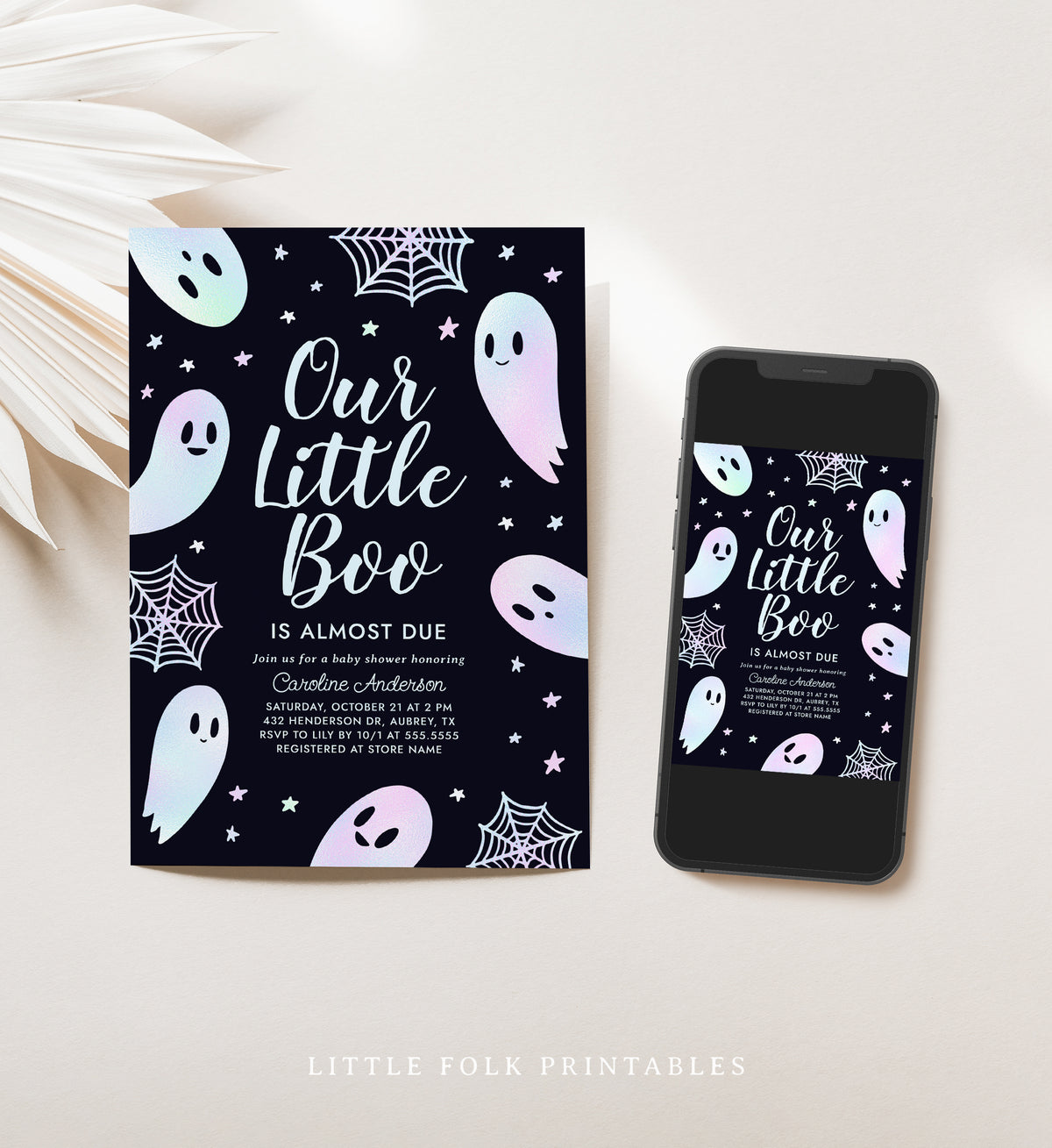 A Little Boo is Almost Due Baby Shower Invitation Template (Iridescent)