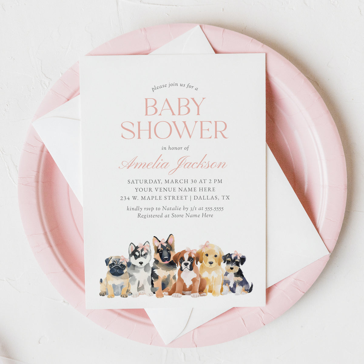 Pink Puppy Baby Shower Invitation Template