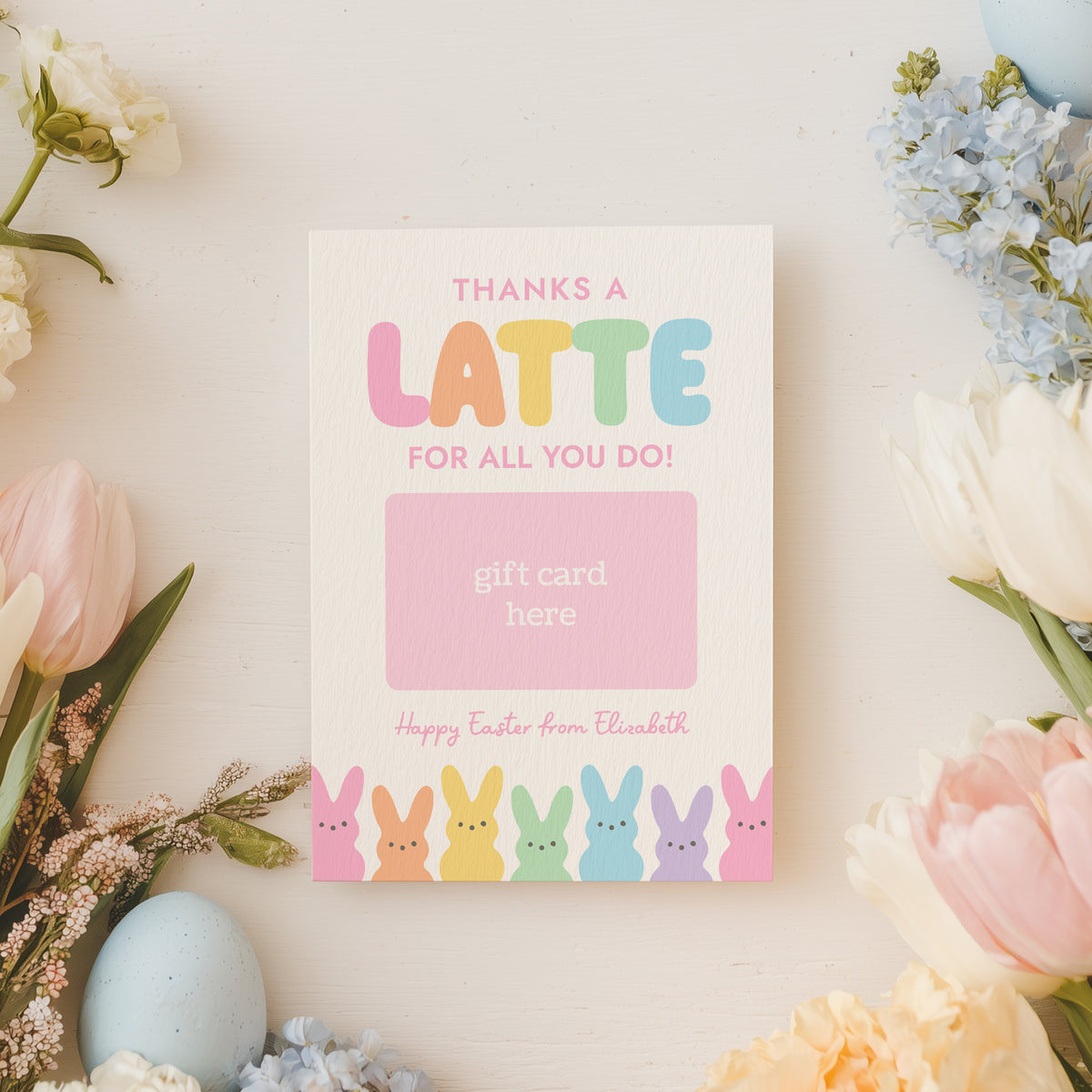 Pastel Bunnies Thanks a Latte Easter Gift Card Holder