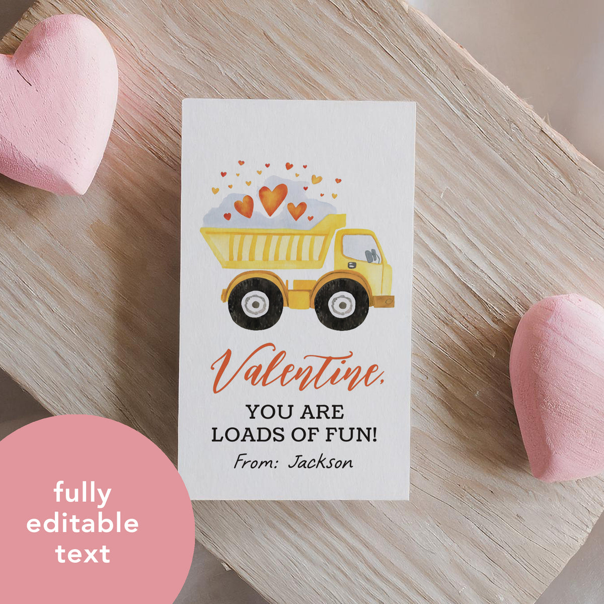 Dump Truck Valentine's Tag Template