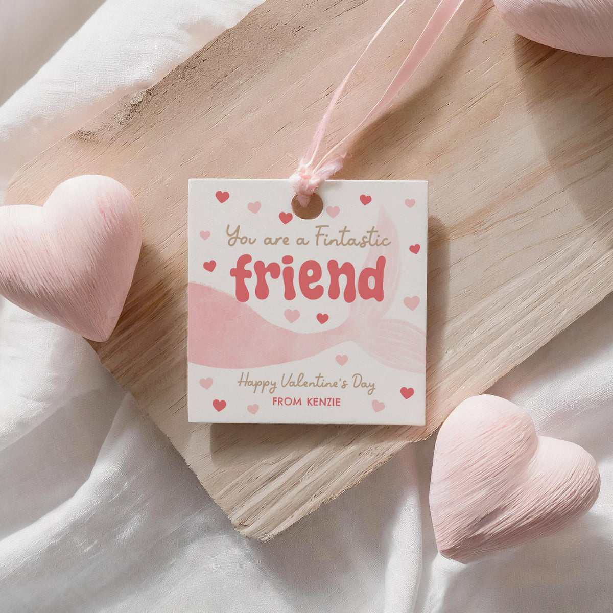 Pink Mermaid Valentine's Tag Template