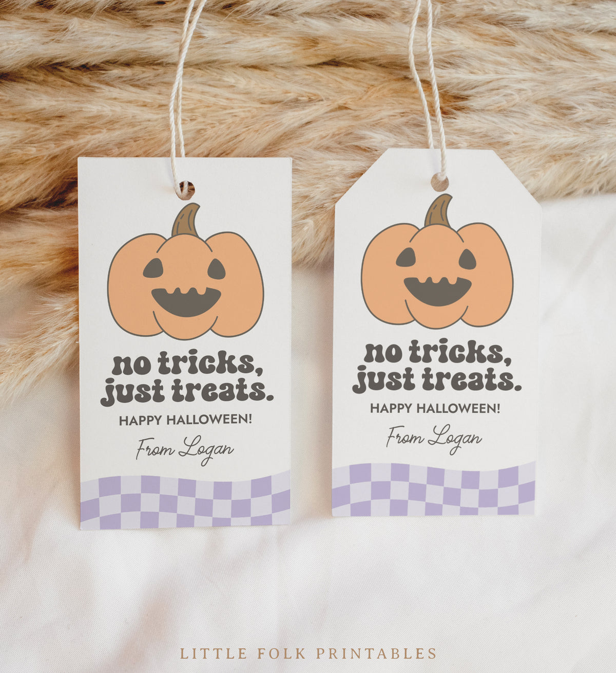 Halloween Tag Template (No Tricks Retro Pumpkin)