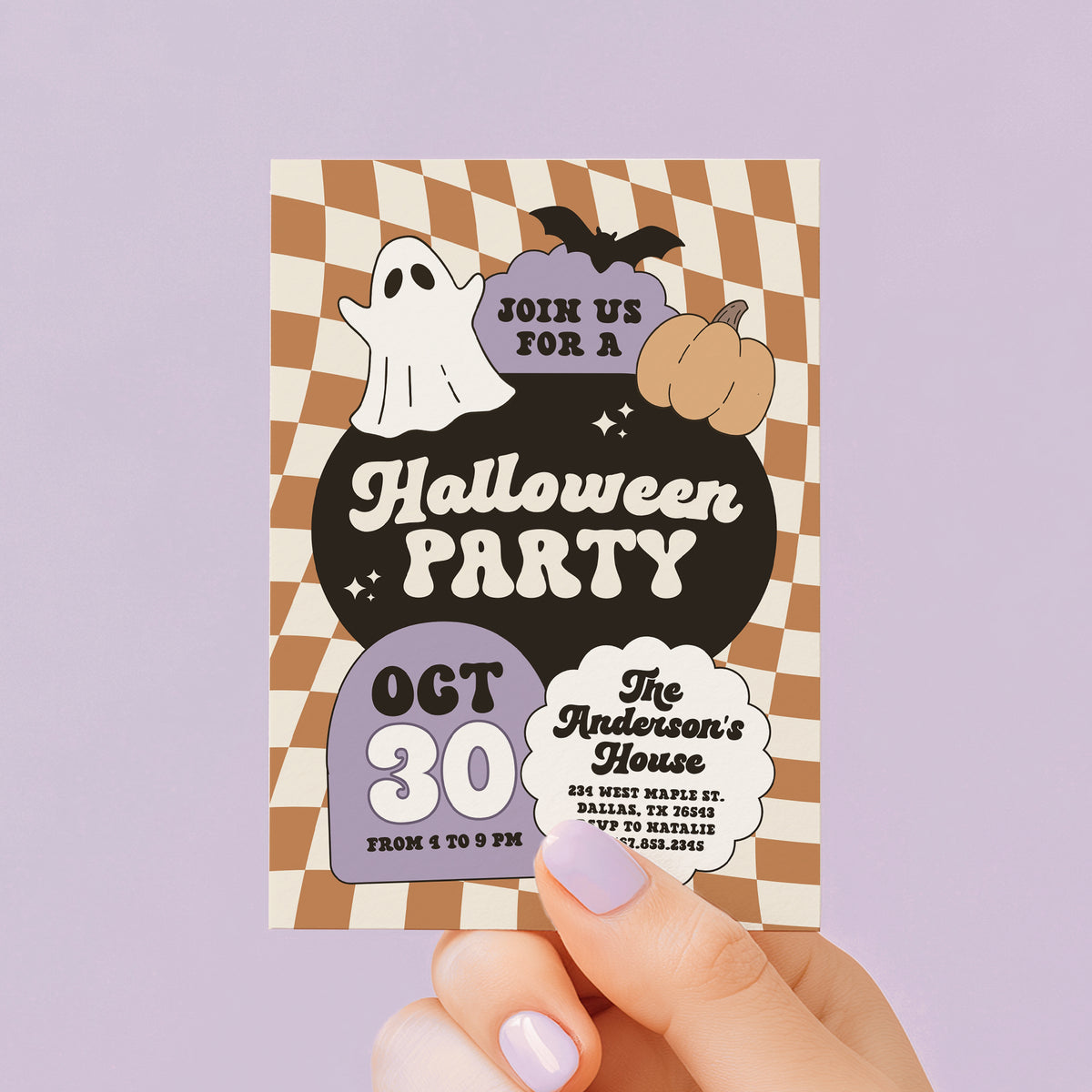 Retro Checker Halloween Party Invitation