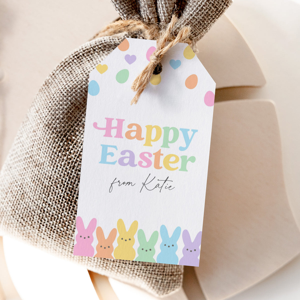 Pastel Bunnies Happy Easter Tag Template