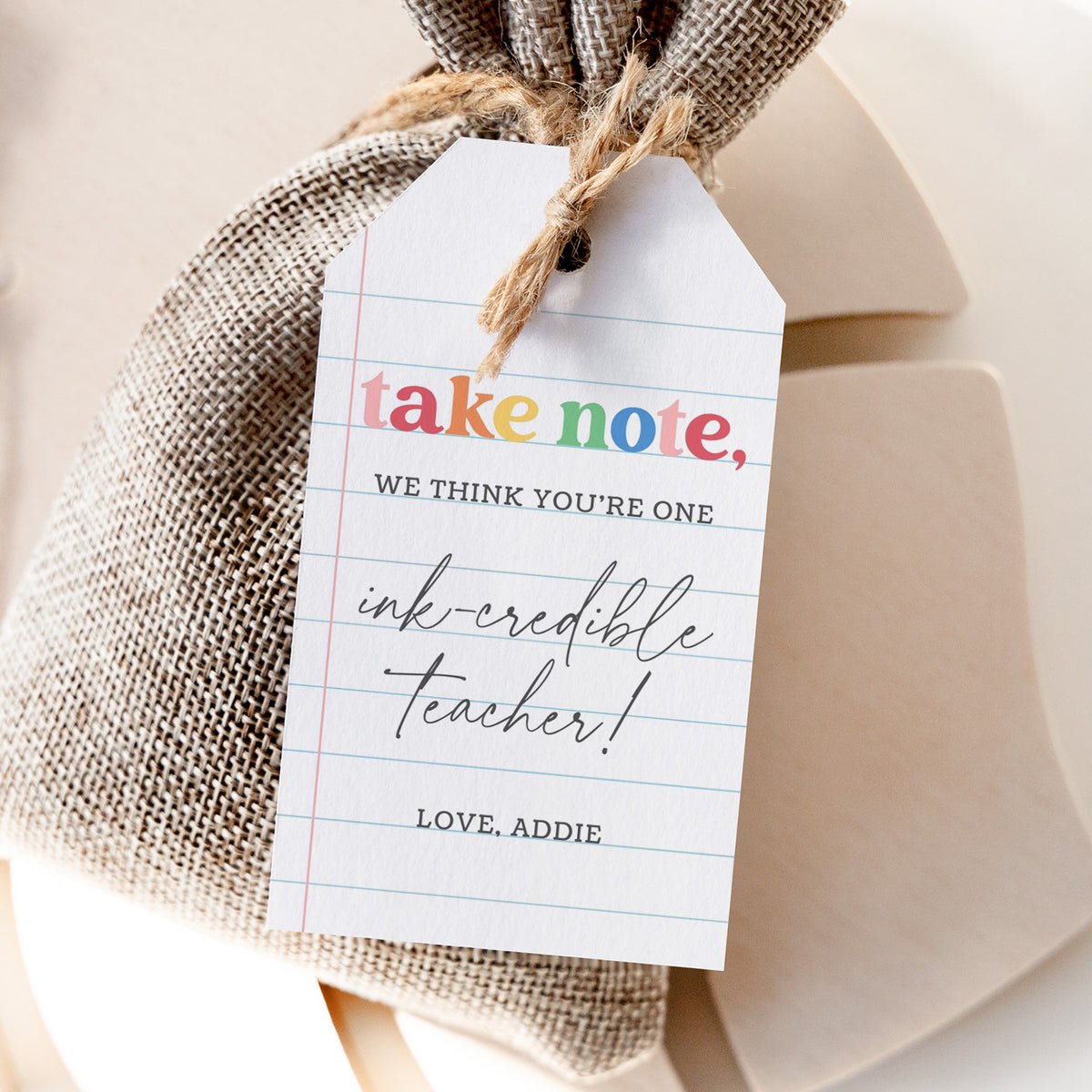 Rainbow Take Note Teacher Appreciation Tag Template