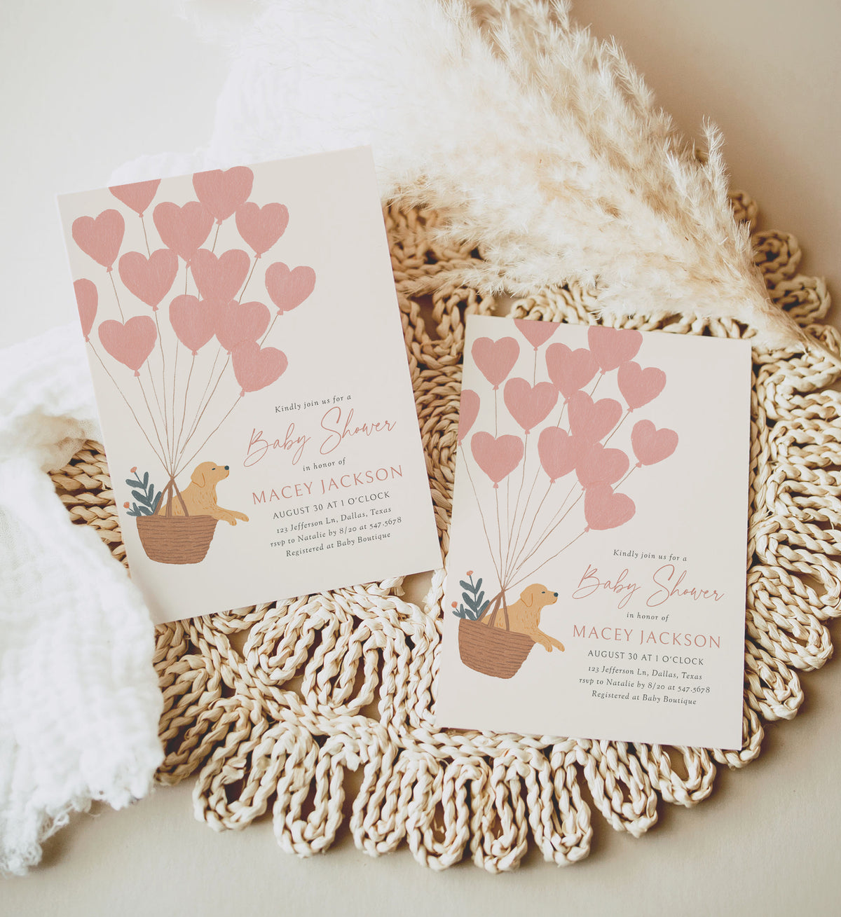 Golden Retriever with Balloons Baby Shower Invitation