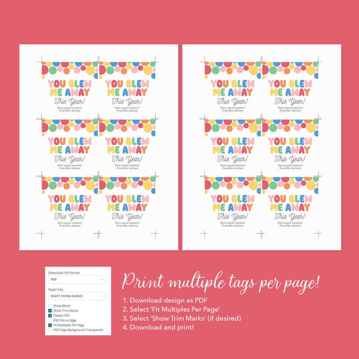 You Blew Me Away Teacher Tag Template