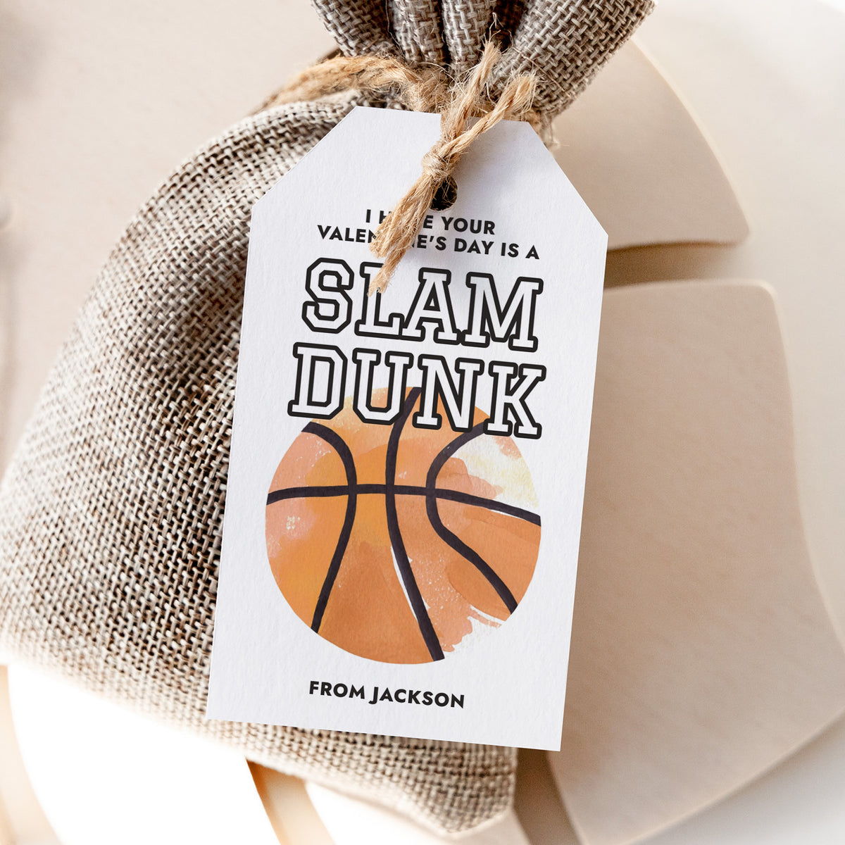 Basketball Valentine's Tag Template