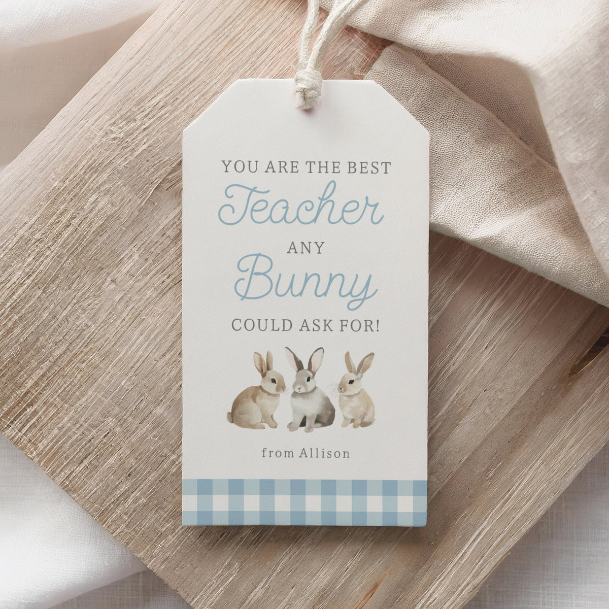 Blue Gingham Best Teacher Easter Tag Template