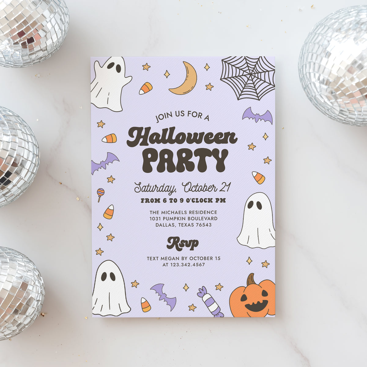 Retro Purple Halloween Party Invitation