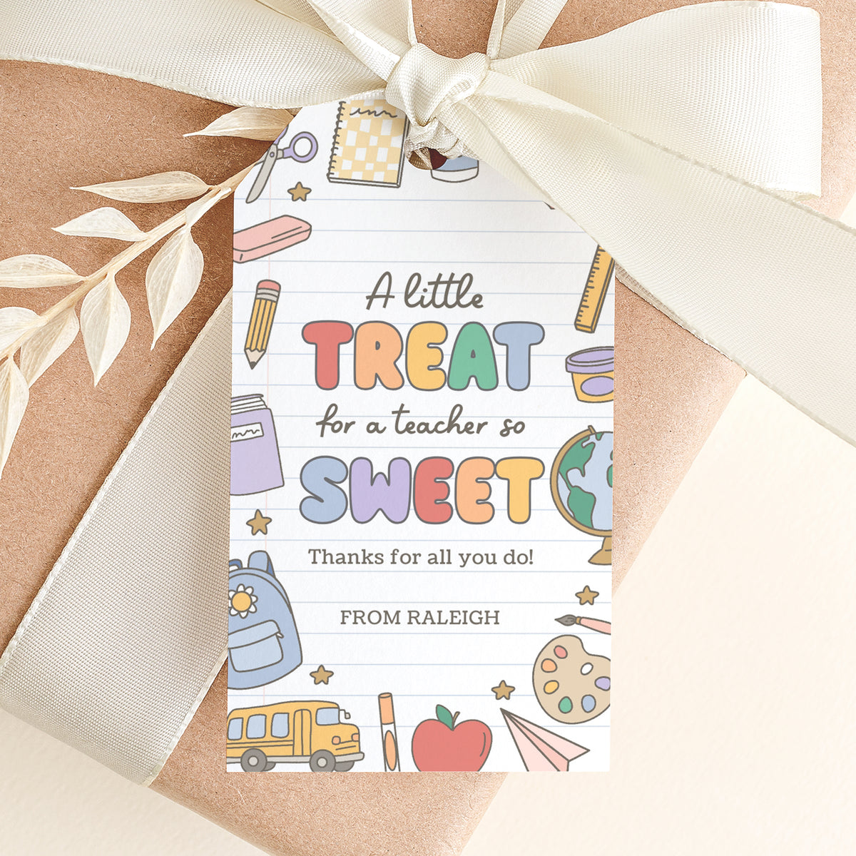 A Little Treat Retro School Supplies Teacher Appreciation Tag Template