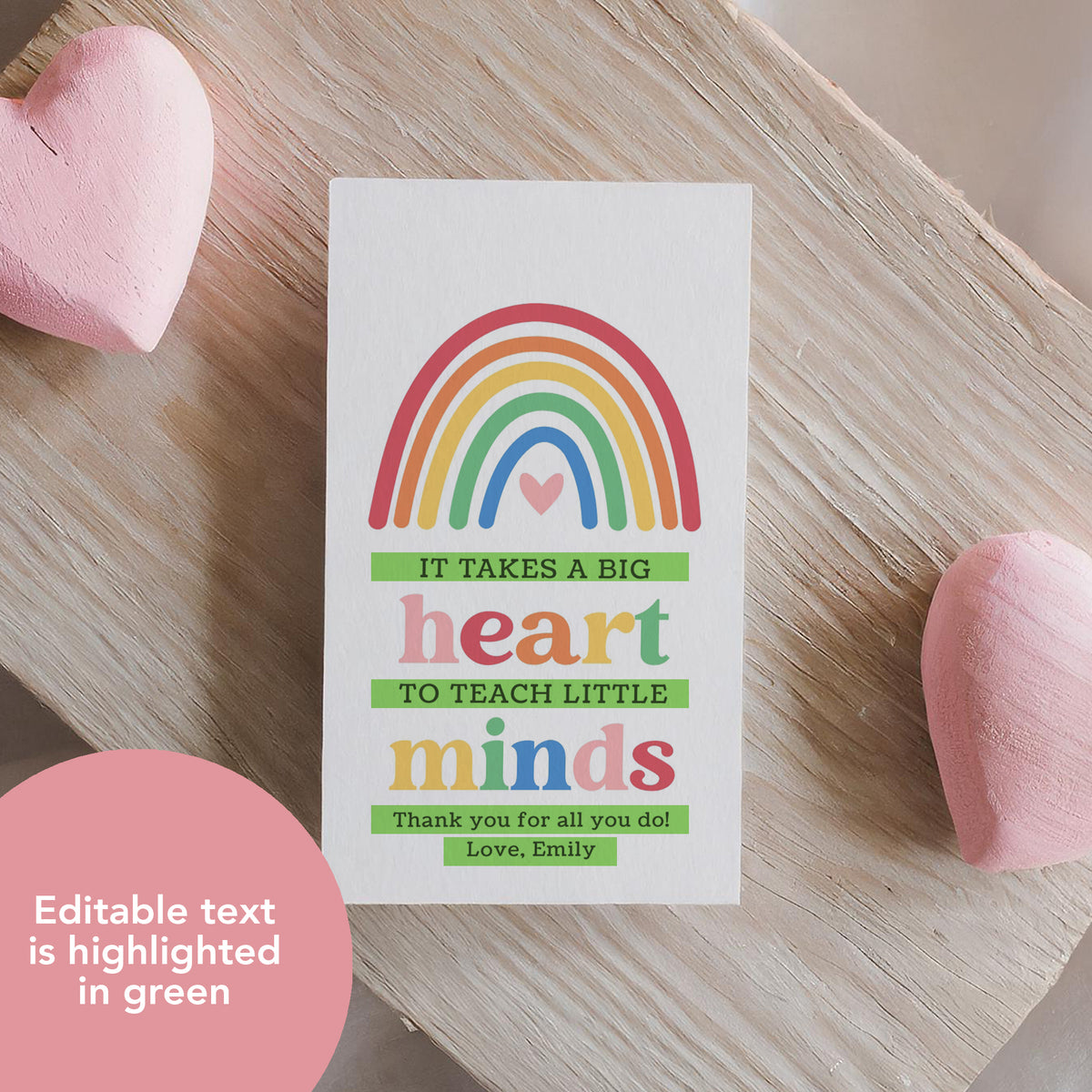 Big Heart Rainbow Teacher Appreciation Tag Template