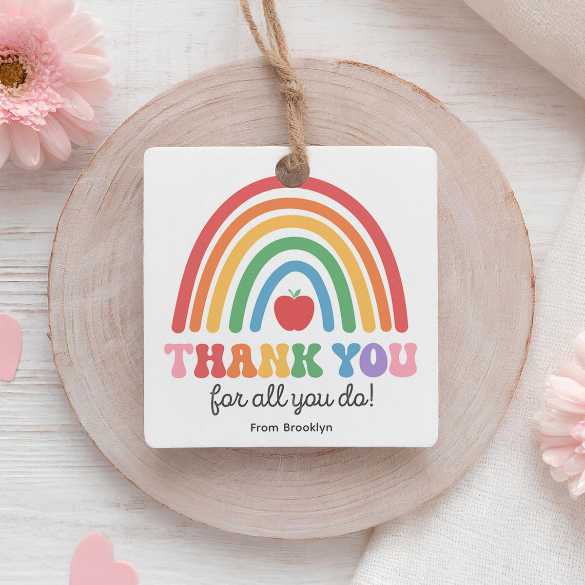 Square Retro Rainbow Teacher Appreciation Tag Template