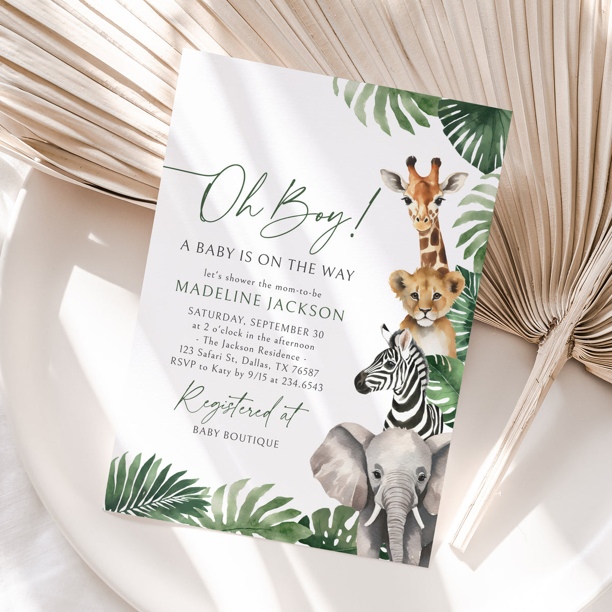 Oh Boy Safari Baby Shower Invitation