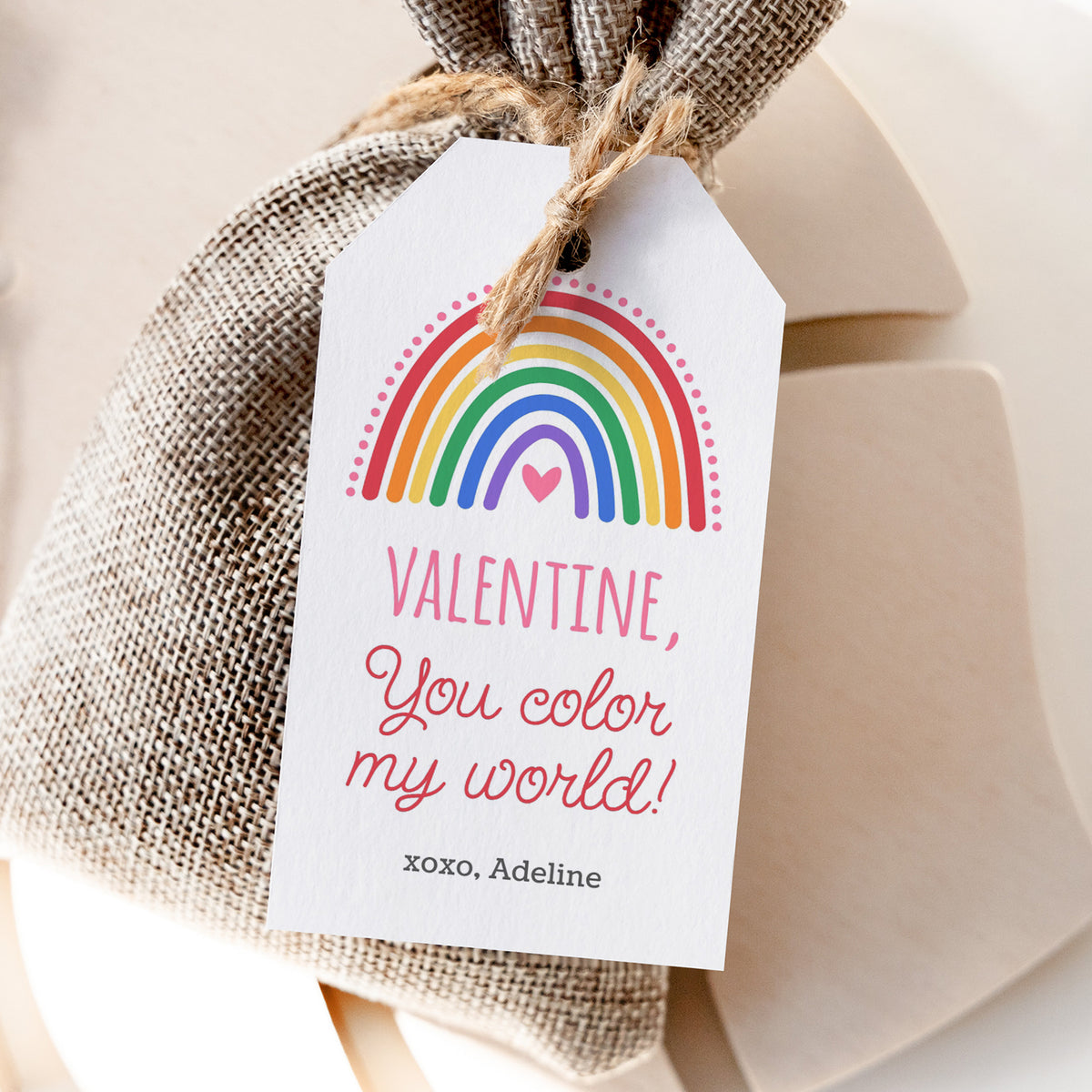 Colorful Rainbow Valentine's Rectangle Tag Template