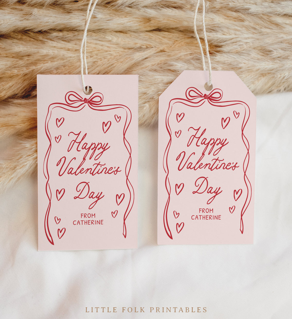 Red Hand Drawn Bow Valentine's Tag Template