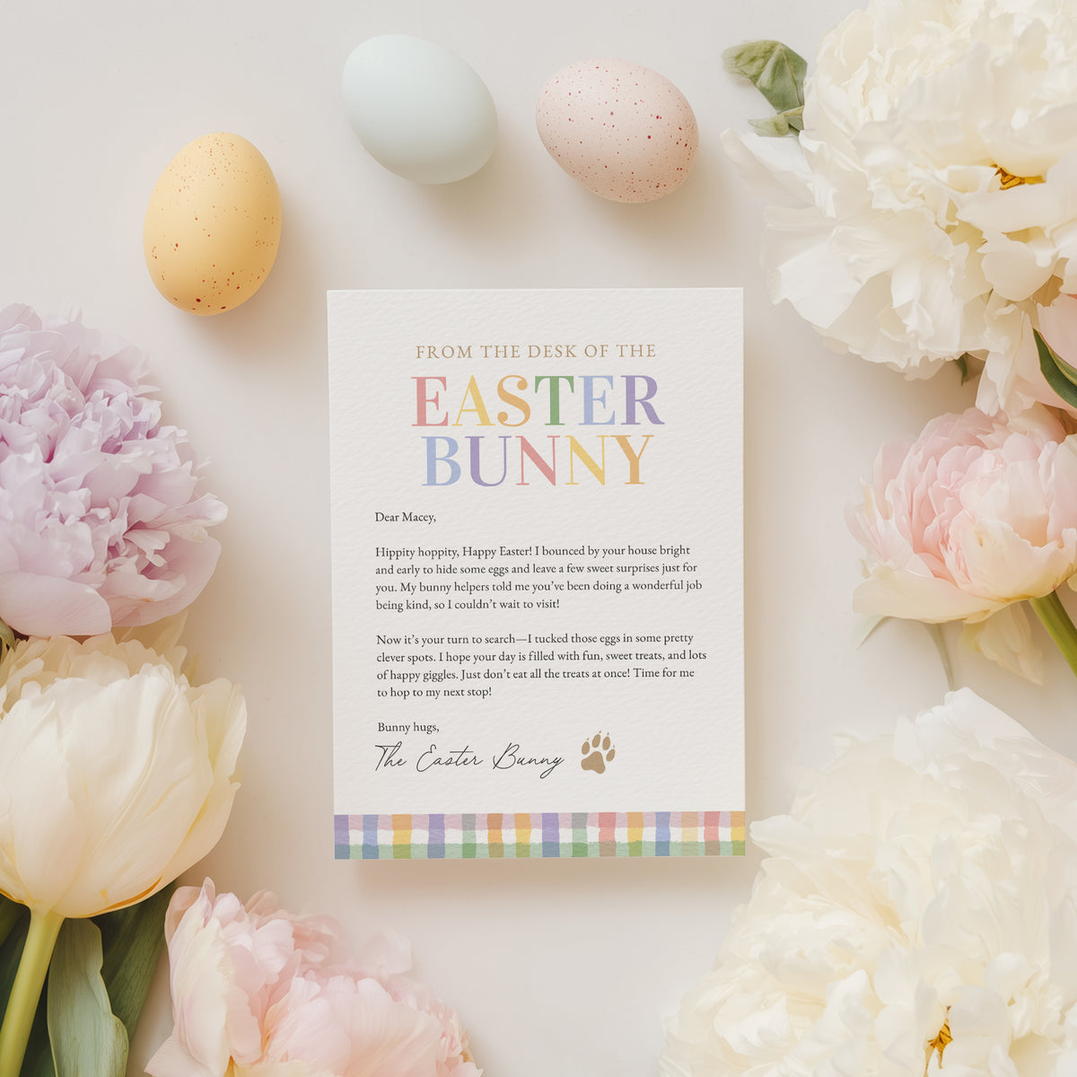 Gingham Easter Bunny Letter